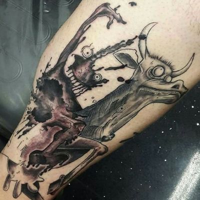 Psychedelic Cow rider on Big Ben.. #ralphateadman #huntersthompson #animaltattoo #blackandgrey #blackandgreytattoo #webofwyrd #wayofwyrd #rune #runes #runetattoo #norse #norsetattoo #viking #vikingtattoo #pict #picttattoo #pagan #pagantattoo #heathen #heathentattoo #woad #woadtattoo #woadblue #blackwork #blackworker #calligraphy #calligraphytattoo #brushwork #brushworktattoo