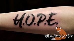 "Hold on/ pain ends."I just want to point out the fact I did this with a 15 shader, including that tiny taper off the O... not that this means anything to most of you (lmao). I'm just proud of myself, ok. nikkifirestarter.com#hope #meaningfultattoo #texttattoo #wordart #typography #tattoo #bodyart #bodymod #ink #art #nonbinaryartist #nonbinarytattooist #mnartist #mntattoo #visualart #tattooart #tattoodesign