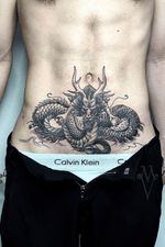Dragon tattoo, stomach tattoo, japanese dragon 