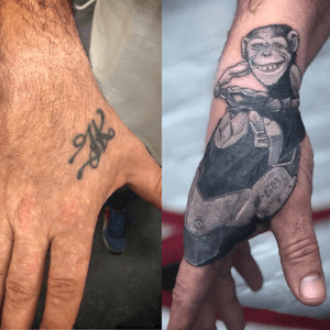 Sometimes just don’t ask. Did this coverup a while a go. Funny as hell. #coverup #coveruptattoo #monkey #monkeytattoo #monkeyonjetski #jetski #wallsandskin #amsterdamtattoo #rotterdamtattoo #handtattoo