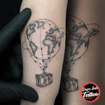 #tattoo #dotwork #tattooart #tattooartist #linetattoo #hotairballoontattoo #hotairballoon #dynamic #globe #world #worldmap 