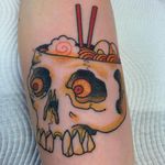 Ramen noodles tattoo by Tom Tom Tattoos #TomTomTattoos #ramentattoos #ramennoodles #noodletattoo #foodtattoo #ramen #Japanese #chopsticks #skull #death