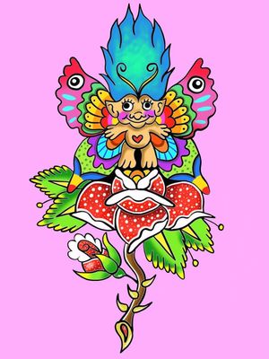 Psychedelic tattoo flash by Who aka whotattooedyou #who #whotattooedyou #color #traditional #newschool #mashup #psychedelic #surreal #surrealism #cute #fun #happy #illustrative