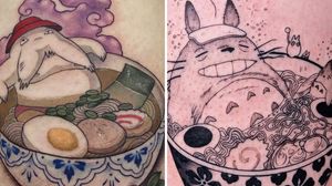 Ramen noodle tattoo on the left by Georgina Liliane and tattoo on the right by Oozy #Oozy #GeorginaLiliane #ramentattoos #ramennoodles #noodletattoo #foodtattoo #ramen #Japanese