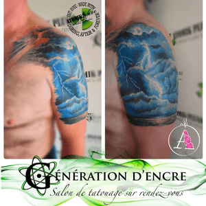 #thunder #orage #sky #cloud #paysage #art #tattoo #love #beyourself #coloryourskin #coloful #color #coloryourworld #sherbylove #sherbrooke #ink #inked #inkgenerationshop13 #atomikwave #duringafter&forever #goodvibe #inked 