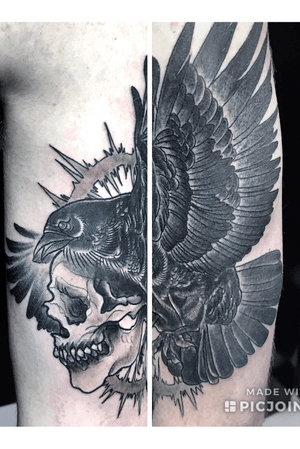 Crow of death neotraditional tattoo blackwork #neotraditional #crowtattoo #nature #death #skulltattoo #blackwork #neotraditionaltattoo #edwardortiztattoo 