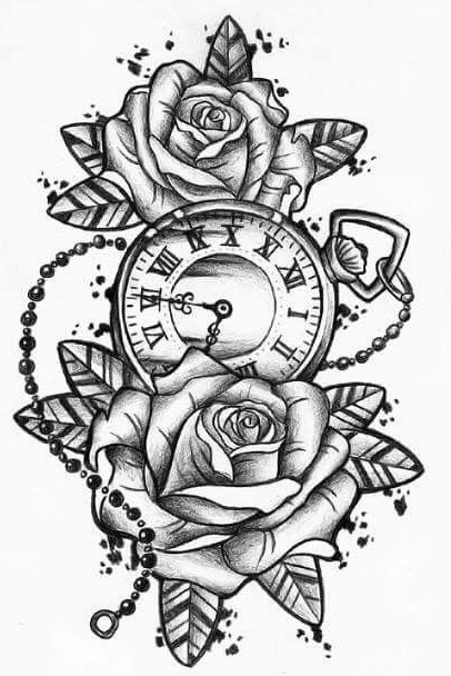 watercolor illustration with red roses chain clock Gothic background  with flowers Cool print on Tshirt Tattoo Vintage Stock Illustration   Adobe Stock