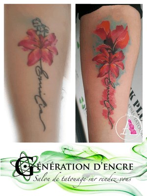 #coverup #flower #watercolor #new #inked #cover #refresh #colorful #hearlied #name #nametattoo #pretty #delicat #simple #powerful #goodvibe #beyourself #coloryourworld #coloryourskin #tattooed #inked #ink 