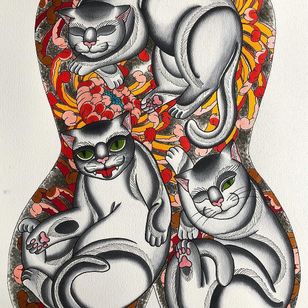 Flash de tatuaje de gato por Iris Lys #IrisLys #Cattooer #cattattoos #cat #kitty #animal #petportrait #bff #color #traditional
