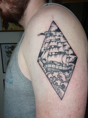 Custom Pointalism Sailing Ship Tattoo Bookings and Commissioned Art Info 📧Kltattoos@gmail.com 