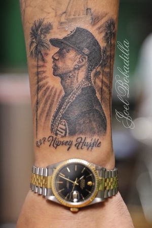 Tattoo uploaded by Joel Bobadilla Micro Portrait Nipsey Hussle