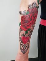 This was My Very First Tattoo, which I have named "Rosie". The Two Red Roses represent Elsa And Myself, and The Red Love Heart represents Our Love Together. The Tattoo Artist, was Rodney Kent Nesbitt. 