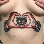 Cat tattoo by Iris Lys #IrisLys #Cattooer #cattattoos #cat #kitty #animal #petportrait #bff #color #traditional #stomach #underbood #hands #tattooedtattoo