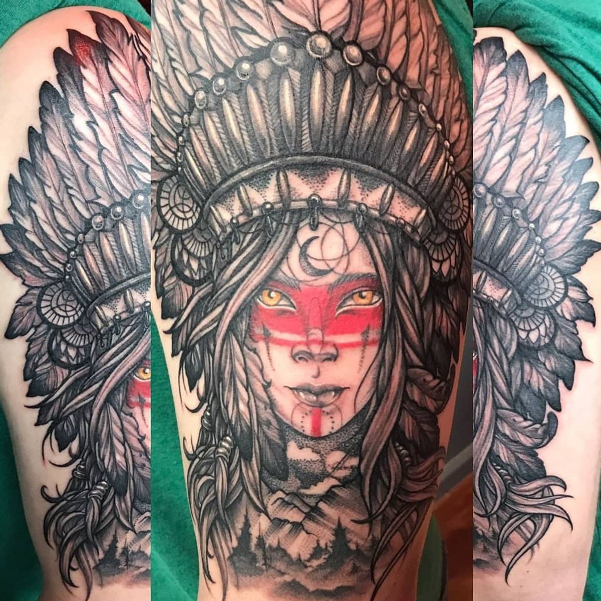 Tattoo uploaded by Kai Saito • Native American girl feathers headdress ...