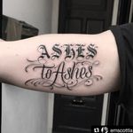 Ashes to Ashes lettering by Em Scott done at the Blue Blood Studio's in Amsterdam.... #lettering #letteringtattoo #letter #oldEnglish #CaliforniaTattoos 