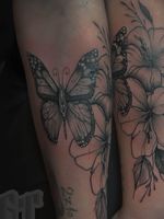 Done by Gorillla Tattoo #dotwork #butterfly #linework #simple #blackandgrey #flower #flowers 