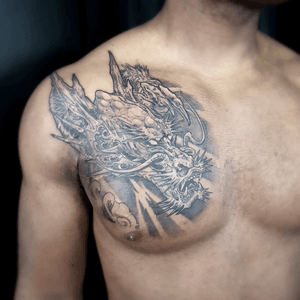 Neotraditional Dragon Tattoo on chest