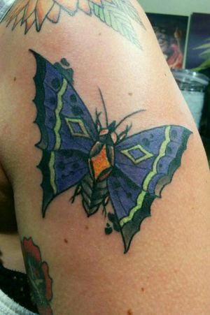 Tattoo by Fabian Cantu#customtattoo #color #moth #neotraditional