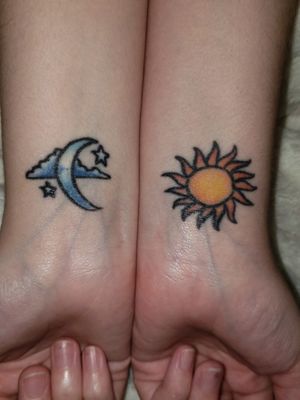 Sun and Moon wrists tattoos done in 2016.#wristattoo #wrist #sunandmoon #pairtattoo