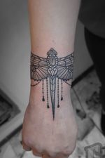 Done by Gorillla Tattoo #dotwork #dragonfly #butterfly #linework #simple #blackandgrey #knife #mandala