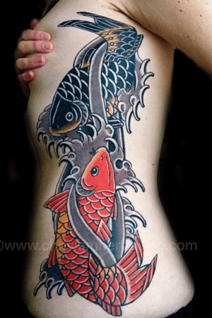Healed Traditional Japanese Koi on ribs. Tattooed at Snake and Tiger Tattoo in Leeds City centre. To view more of my work please visit www.chrislamberttattoo.com