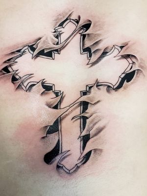 First session on a freehand tattoo of a cross I'm currently working on.