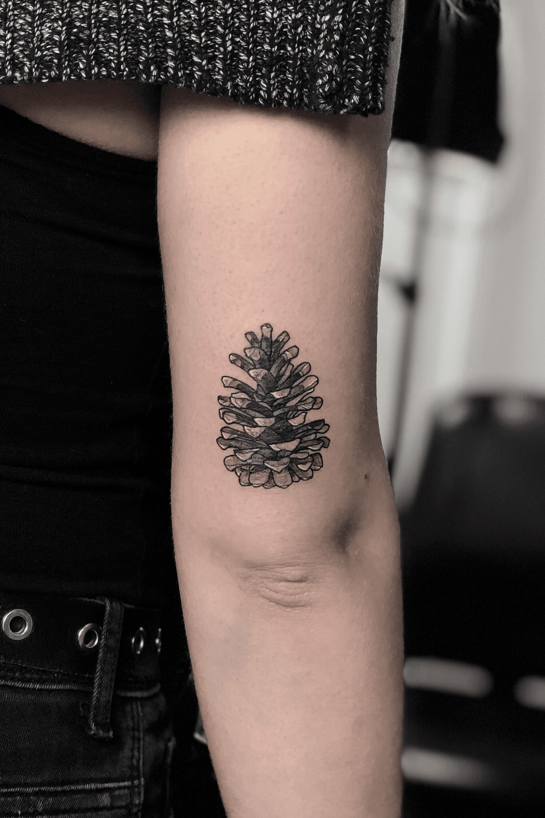 Geometricish pine cone by David at Artribal tattoo Lyon France  r tattoos