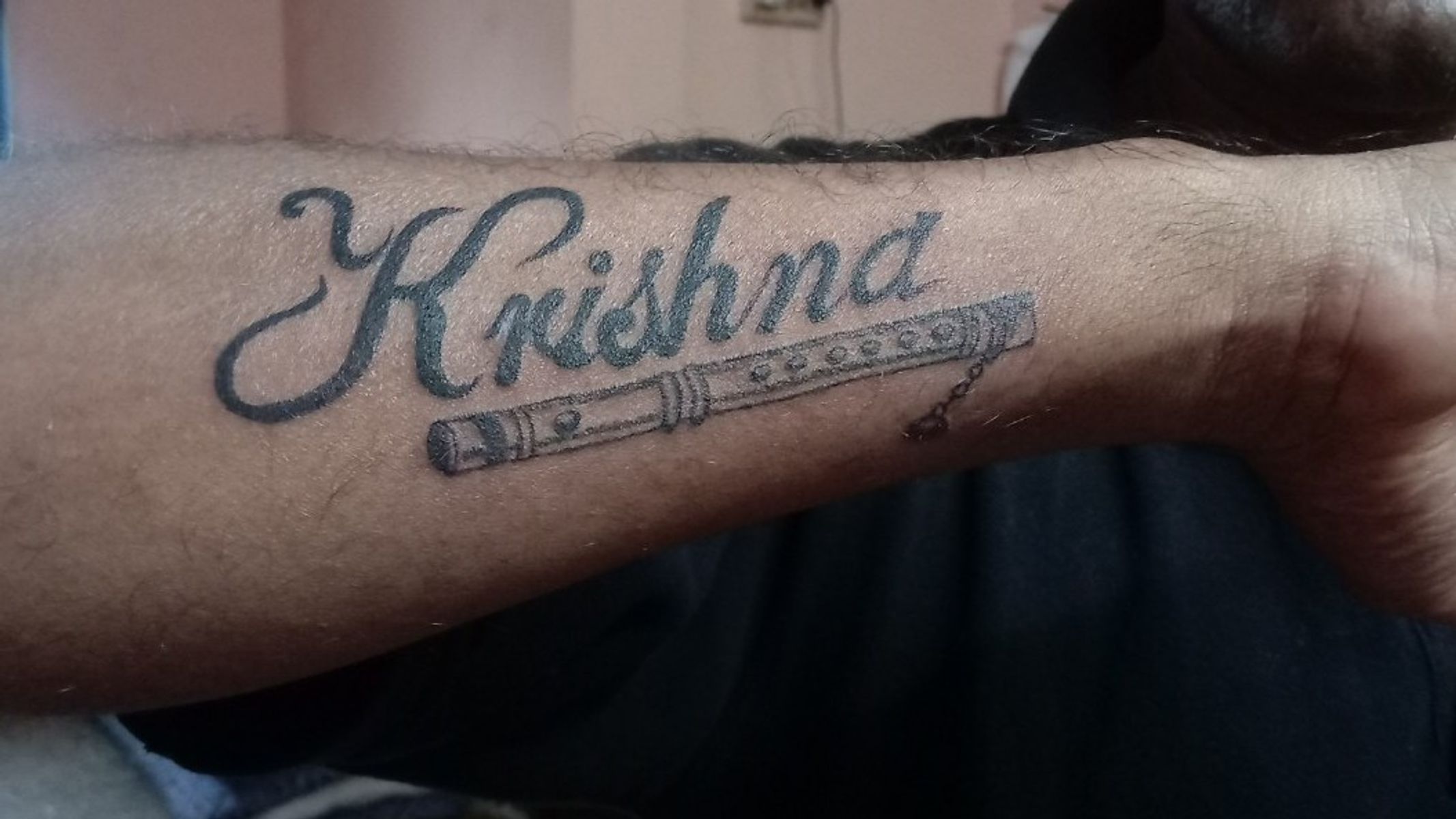 Tattoo uploaded by Prabhat Shilpkar • Krishan flute and name • Tattoodo