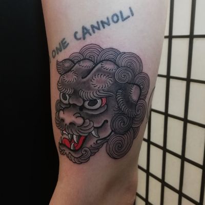 Foo Dog on upper arm. #manchestertattoo #manchester #foodog #shishilion #japanesetattoo #irezumi