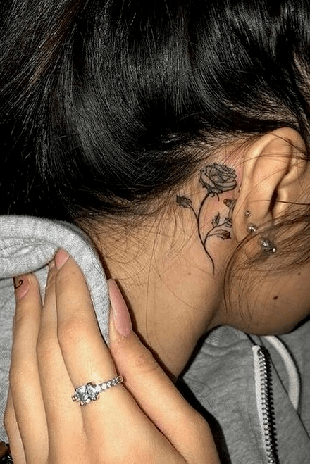 Yellow Rose Tattoo Inside Ear