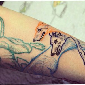 #inkedgirl, #inked, #tattooartist, #tattooanimals, #tattooart , #colortattoo , #doglover, #armtattoo 