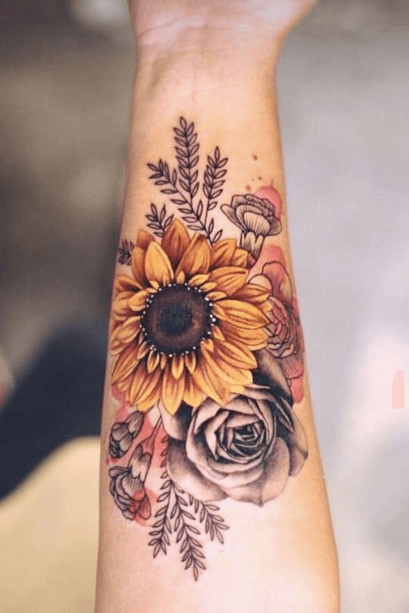 Sunflower tattoo Artist Instagram Dipolar  Colorful sunflower tattoo Sunflower  tattoo Sunflower tattoos