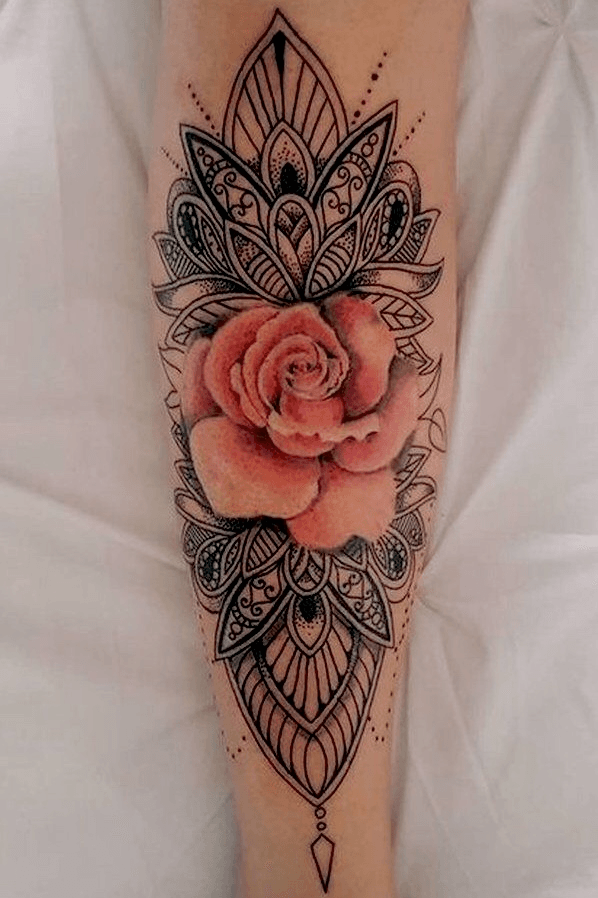 Tattoo uploaded by Alyssa • Beautiful! #flowertattoo #rose #pinkrose # mandala #forearmtattoo #mandalatattoo • Tattoodo
