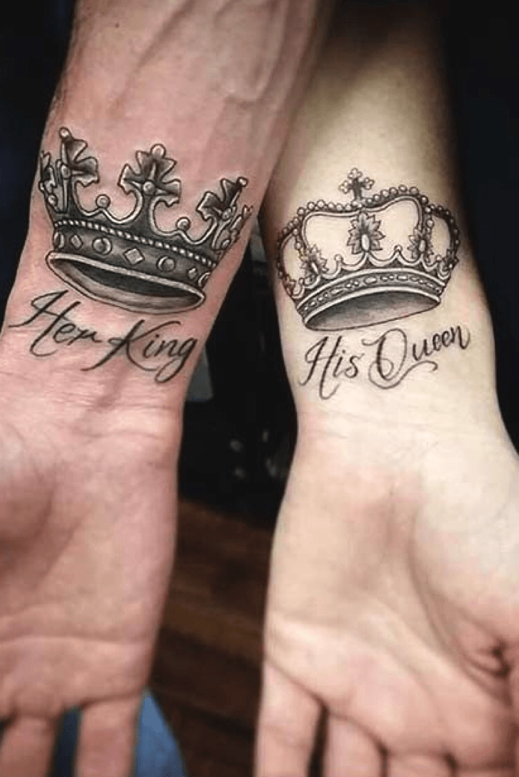 Tattoo uploaded by Alyssa • #couplestattoo #kingandqueen  #kingandqueentattoo #kingtattoo #queentattoo #king #queen #herking  #hisqueen #wristtattoo #crown #crowntattoo • Tattoodo