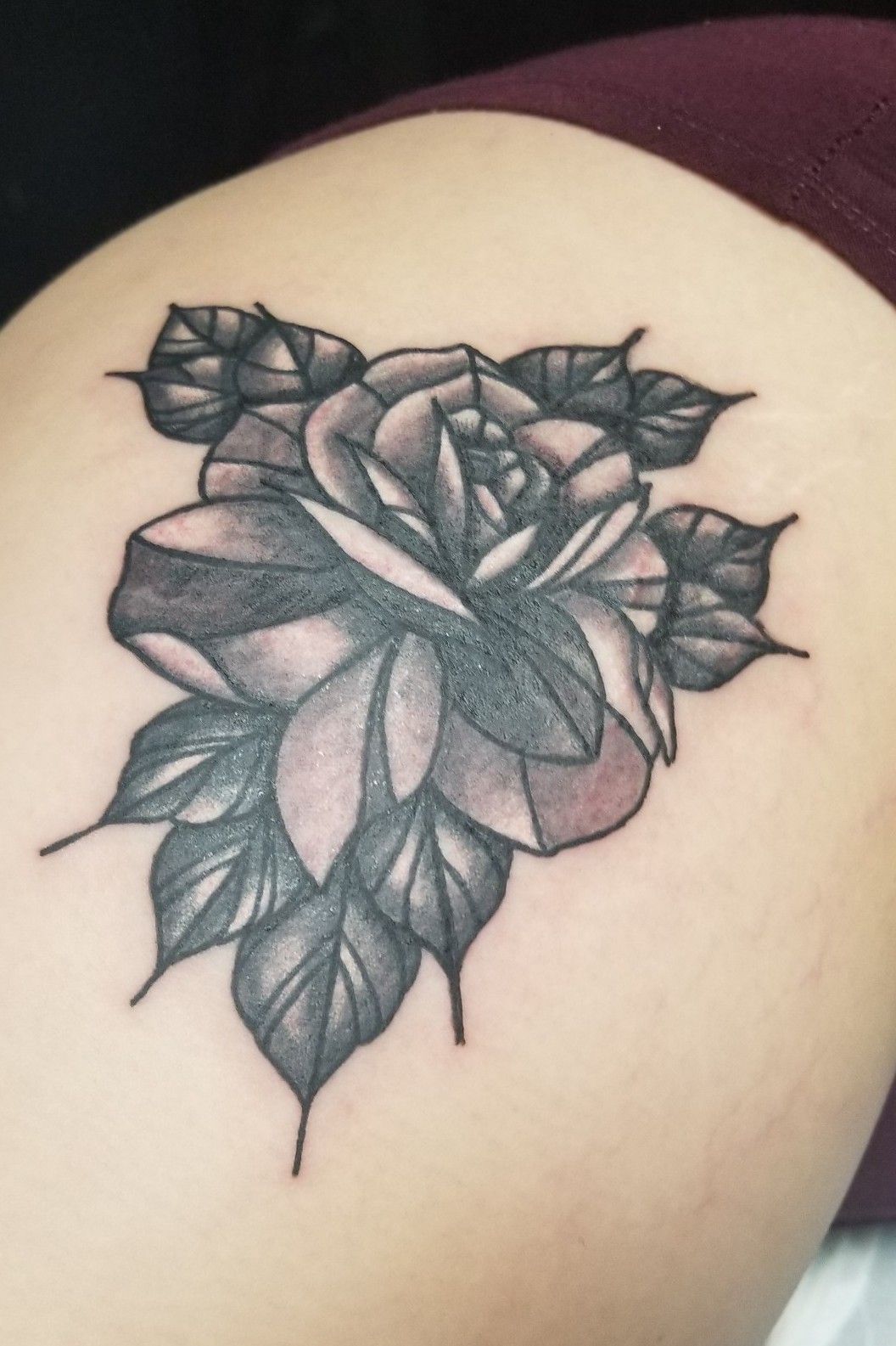 Neo Traditional Rose Tattoo Black And Grey