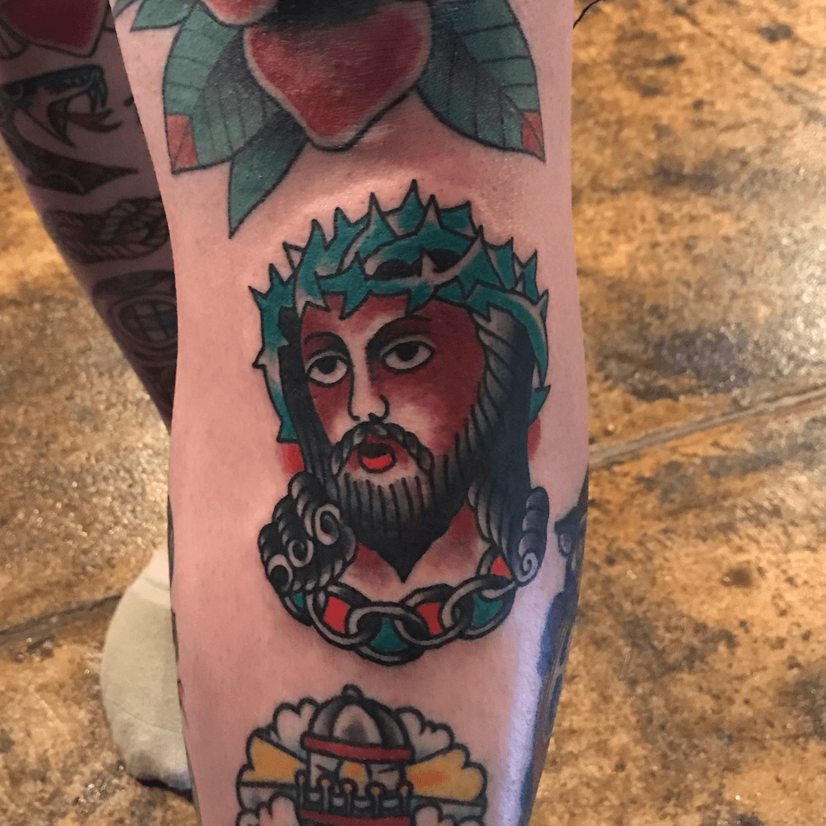 Tattoo Uploaded By Krooked Ken • Traditional Jesus Tattoo By Krooked Ken • Tattoodo 0129