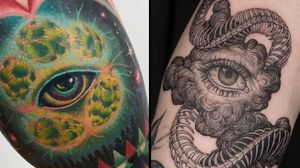Eye tattoo on the left by Giena Todryk and eye tattoo on the right by Yintat #Yintat #eyetattoos #eyetattoo #eye