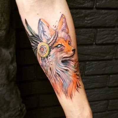 Colourful fox for Ruslan (sketch from I-net) and couple photos and videos of the process. Welcome to the tattooed family. ▪ #тату #лиса #trigram #tattoo #fox #inkedsense #tattooist #кольщик