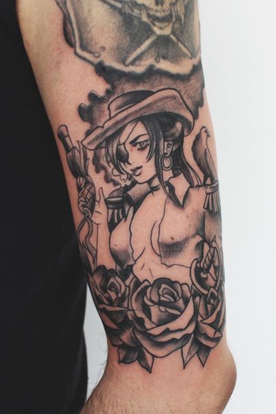 Thanks to @zaklies89 from the band @simpleliesofficial 🙏 I had a great time to do this pirate lady with my personal style. I want to do other tattoos like this 😎🔥 I used the amazing @kwadron needles and @pantheraink (my favorite one)🙏 . . . . . . #pirate #rose #gun #rosetattoo #traditionaltattoo #neotraditionaltattoo #neojapanese #manga #anime #japan #tattoo #tattooed #tatts #tattooartist #tattooer #tattoostyle #armtattoo #skin #skincare #darkartists #shadow #sea #seatattoo #sketching #pictureapainting #music #oldschooltattoo #original #insta #instagram