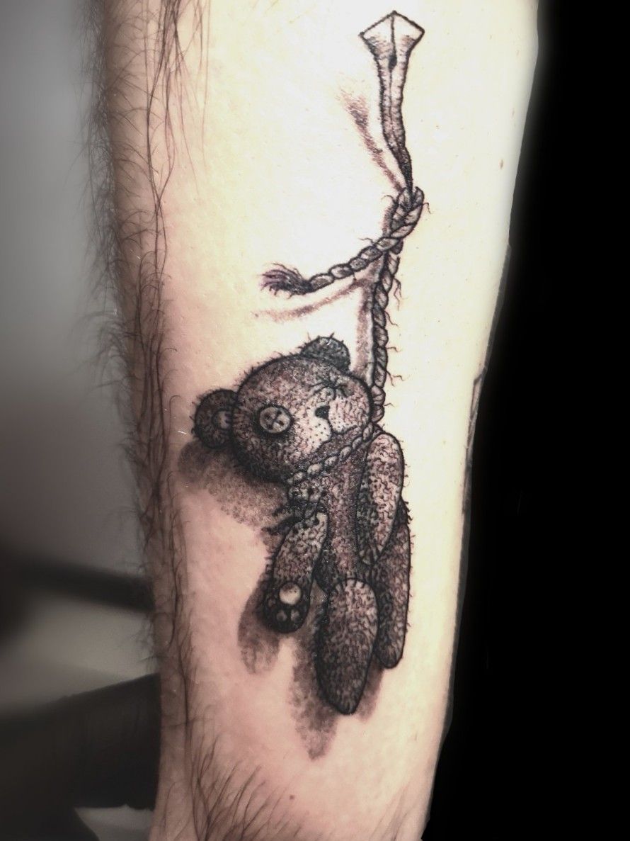 New tattoo  Beat up teddy bear  Representing the struggles of life  what  growing up does to you  Love it   New tattoos Tattoos Teddy