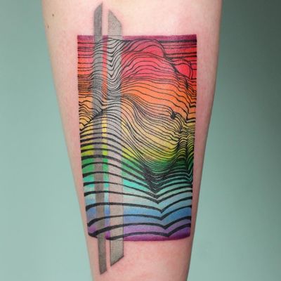 Rainbow tattoo by color by Aleksandra Stojanoska and linework by Nester Formentera #AleksandraStojanoska #NesterFormentera #rainbowtattoo #queertattoo #LGBTQIA #LGBT #queer #gay #pride #pridemonth #tattooidea #meaningfultattoo