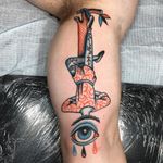 Eye tattoo by Henry Hablak #HenryHablak #eyetattoos #eyetattoo #eye #hangman #sigil #esoteric #traditional #folktraditional #color #tears #arm