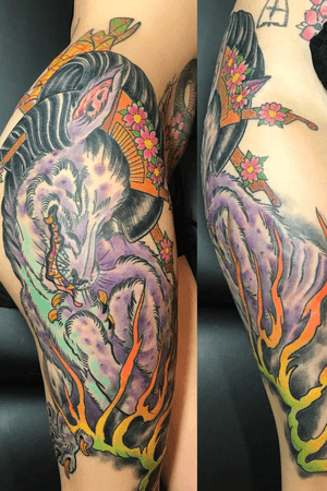 Kitsune thigh tattoo