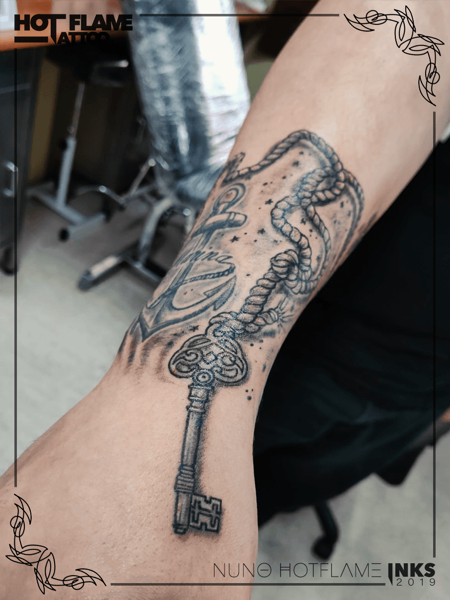 antique key tattoo for men
