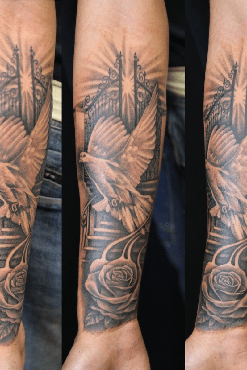 Tattoo uploaded by Joel Bobadilla • Dove with Heaven’s Gates, stairway ...