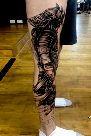 Samurai Tattoo Completed #blackandgrey #samurai #leg #warrior #japanese 