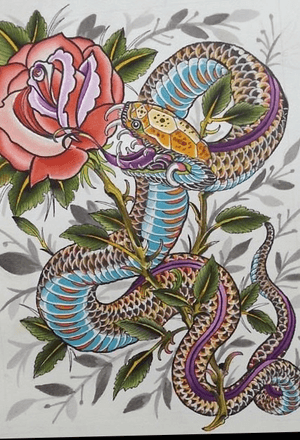 Snake and rose painting