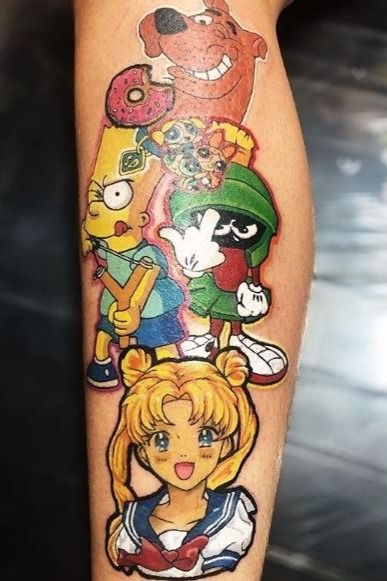 All of our favorite cartoons in tattoo! Tattoo by Raga using @intenzetattooink Bookings and information: 📧 kamikazetattoostudios@gmail.com 📞 WA:+62(0)82235144760 . #intenzepride #kamikazetattoostudio #bali #canggu #kuta #gili #gilitrawangan #tattoos #balitattoo #balitattoostudio #balitattooshop #colortattoos #intenzepride #intenzeink #scoobydoo #scoobydootattoo #sailormoon #sailormoontatttoo #simpsons #simpsonstattoos #powerpuffgirls #powerpuffgirlstattoo #marvinthemartiantattoo #marvinthemartian #cartoon #cartoontattoo