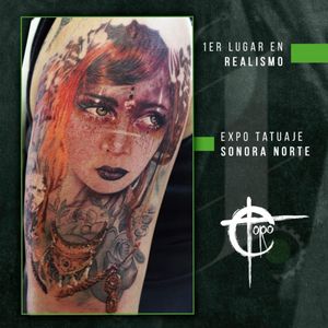 1er lugar en Realismo a color, tatuaje hecho por Carlos Haros (Toro). Expo Tattoo Sonora Norte. 