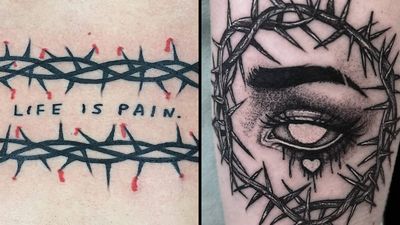 Thorn tattoo on the left by Berly Boy and thorn tattoo on the right by Kimi Crar #KimiCarr #BerlyBoy #thorntattoo #thorntattoos #thorn #plant #nature #pain